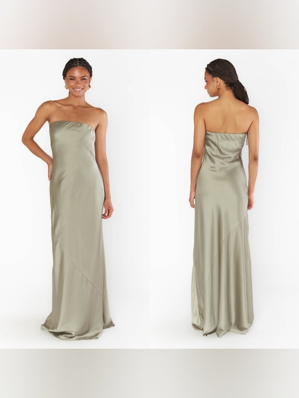 Show Me Your MuMu Taylor TubeMoss Green Luxe Satin  Maxi Dress XS Wedding Party